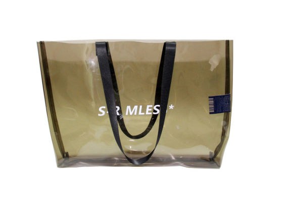 Custom ladies pvc handbag transparent pvc tote bag with printed logo clear beach bags