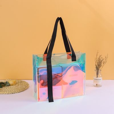 Premium PVC Handled Bags with Laser effect Customizable Shopping Bags with Logo Printing Waterproof TPU Iridescent Jelly Bags