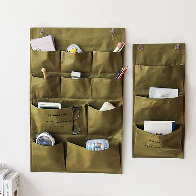 Japanese Washable Kraft Paper Storage Pouch Wall-Hanging Bedside Door-Back Organizer Multi-Purpose Bag for Household Clutter
