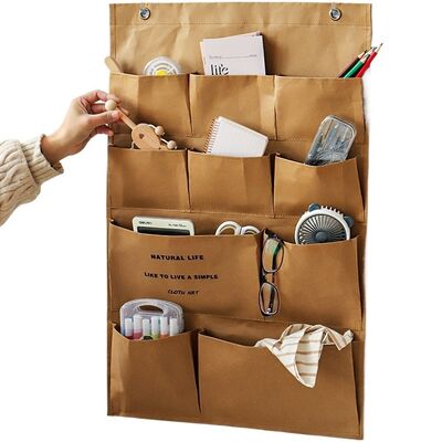 Japanese Washable Kraft Paper Storage Pouch Wall-Hanging Bedside Door-Back Organizer Multi-Purpose Bag for Household Clutter