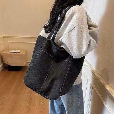 New Style Shoulder Tote Bag Denim Made 2026 College Student Class Tote Bag Underarm Large Capacity Bag Women's Commuting Use