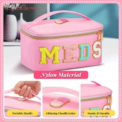 Polyester Large Capacity Bag with Embroidered Letters Cosmetic Pouch Travel & Daily Use Toiletry Bag Portable Makeup Storage Bag