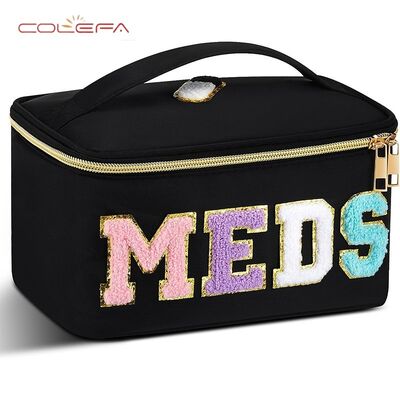 Polyester Large Capacity Bag with Embroidered Letters Cosmetic Pouch Travel & Daily Use Toiletry Bag Portable Makeup Storage Bag
