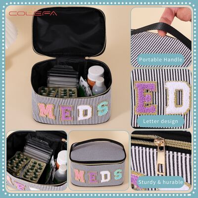 Polyester Handheld Embroidered Letter Makeup Bags Large Capacity Wide-Opening Multi-Functional Storage Pouch Preppy-Style Toiletry Bag