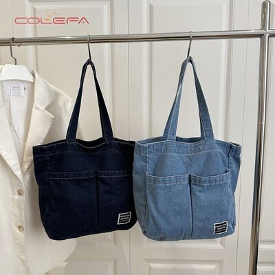 New Denim Tote Bag Korean Style Shoulder Tote Bags Customized Vintage Bohemian Women's Large Capacity Bag with Logo