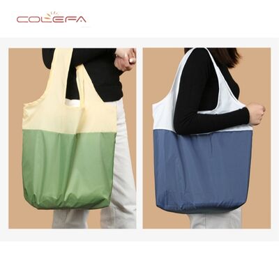 Color-Block Portable Eco-Friendly Shopping Tote Bag Recyclable Waterproof Polyester Foldable Large-Capacity Grocery Storage Bag