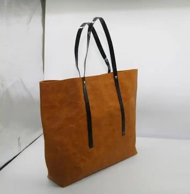 Letter Pattern Washable Kraft Paper Tote Bag Degradable Environmental With Logo Printed