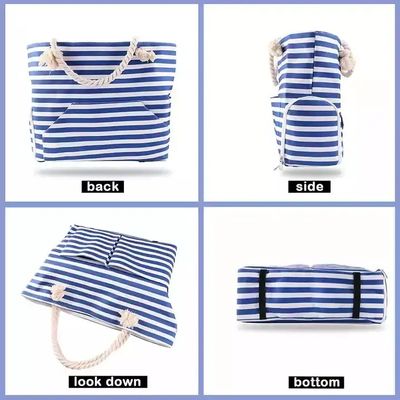 Extra Large Zipper Washable Beach Tote Two Compartment Waterproof With Front Pocket