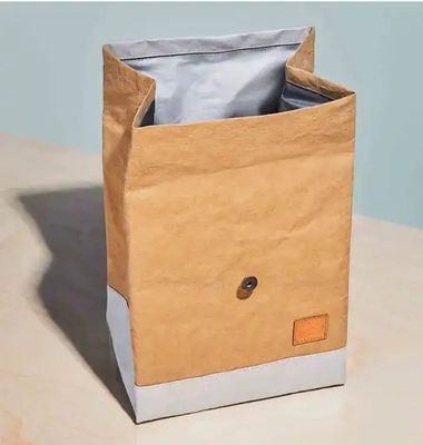 Washable Kraft Paper Insulated Cooler Lunch Bag Brown Grey Colored Reusable With Handle