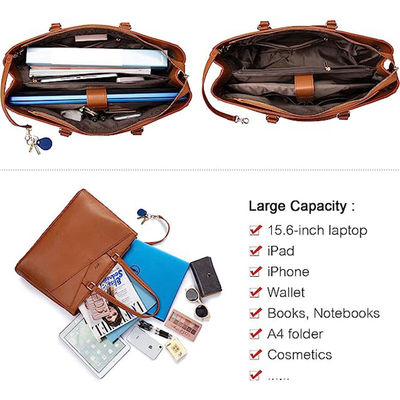 Custom Logo 15.7 Inch PU Leather made Womens Tote Laptop Bag Ladies with Laptop Layer