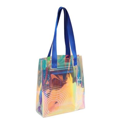 Premium PVC Handled Bags with Laser effect Customizable Shopping Bags with Logo Printing Waterproof TPU Iridescent Jelly Bags