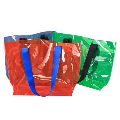 PVC Handheld Shopping Bags Clear Waterproof Large Capacity Shopping Bags Fashion-Worthy Colorful Gift Bag with Custom LOGO