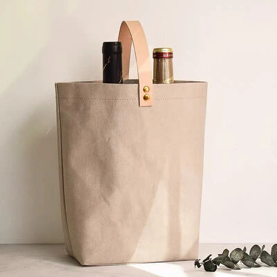 Customized Champagne Wine Handheld Bags with Logo Printing Washable Tear-resistant Kraft Paper Made Gift Bags