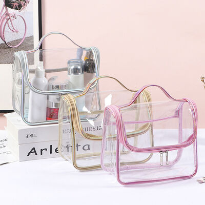 PVC Clear Makeup Bags for Women Wholesale Modern-Style Transparent Portable Handheld Minimalist Waterproof Travel Toiletry Pouch