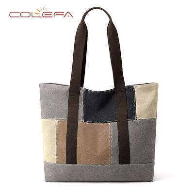 New Style Shoulder Tote Bag Ladies Minimalist Fashion Korean-Style Large Capacity Color-Blocked Patchwork Versatile Canvas Bag