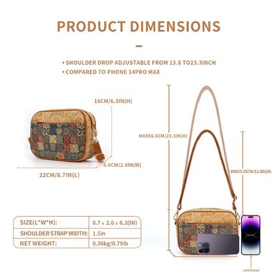 Hot-selling Bark-Print Crossbody Bag Cork Checkered Print Eco-friendly Bags Small Square Shaped Fashion Essential Women's Bag