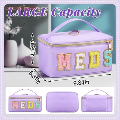 Polyester Large Capacity Bag with Embroidered Letters Cosmetic Pouch Travel & Daily Use Toiletry Bag Portable Makeup Storage Bag