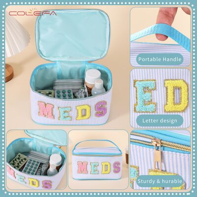 Polyester Handheld Embroidered Letter Makeup Bags Large Capacity Wide-Opening Multi-Functional Storage Pouch Preppy-Style Toiletry Bag
