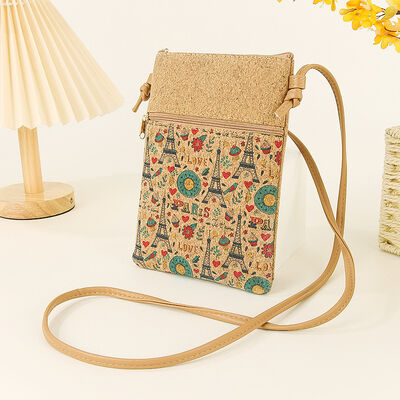 Trendy Bohemian Cork Phone Pouch Women's Crossbody Bag with Adjustable Strap - Travel Souvenir Customization Available