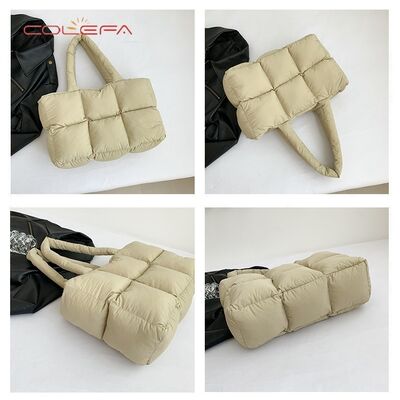 New Custom Color Nylon Cotton-Filled Women's Bag Minimalist Quilted Tote Bag Soft Checkered Shoulder Bag Underarm Tote Bags