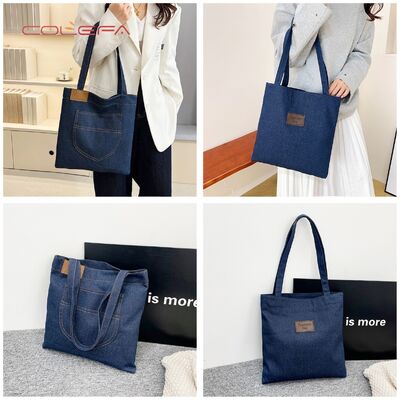 Wholesale Denim Shoulder Bags for Women Casual Korean-Style Tote Bags Handbags for Tutoring Classes Available with LOGO