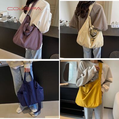 Solid-Color Nylon Tote Bag Lightweight Versatile and Spacious Daily Commuting Bags Korean-Style Relaxed Shoulder Tote Bag
