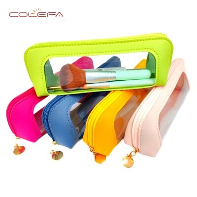 Compact and Portable PU Leather +PVC Makeup Bag Eyebrow Pencil & Makeup Brush Organizer Waterproof Travel Bag Pencil Pouch