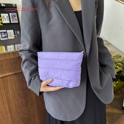 2026 Solid-Color Minimalist Nylon+Cotton-Filled Small Square Cosmetic Bag New Korean Style Fashionable Casual Bag Stylish Commuting Clutch