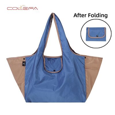 Polyester Foldable Shopping Bag Portable Lightweight Large Capacity Eco-Friendly Tote Side Contrast Color Dual-Use Bag with Logo