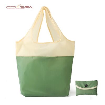 Color-Block Portable Eco-Friendly Shopping Tote Bag Recyclable Waterproof Polyester Foldable Large-Capacity Grocery Storage Bag