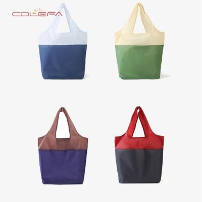 Color-Block Portable Eco-Friendly Shopping Tote Bag Recyclable Waterproof Polyester Foldable Large-Capacity Grocery Storage Bag