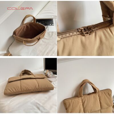 Fall New Arrival Stylish Solid-Color Bags Minimalist Niche Checkered Briefcase Women Casual Lightweight Polyester Everyday Commuting Laptop Bag