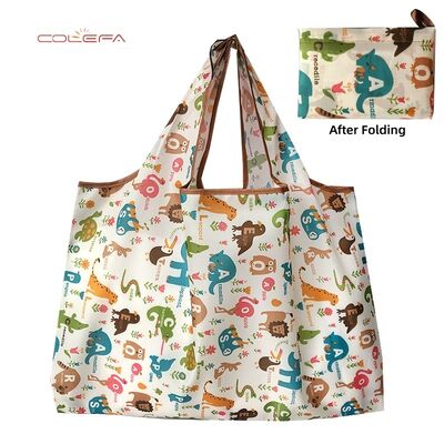 210D Oxford Portable Eco-Friendly Grocery Shopping Bag Lightweight Waterproof Shoulder Tote Large Capacity Foldable Shopping Bag