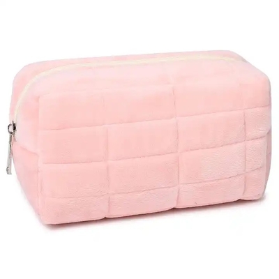 Pink Purple Yellow White Puffer Travel Organizer Soft Quilted Plush Makeup Brush Cosmetics Pouch Pink Puffy Toiletry bag