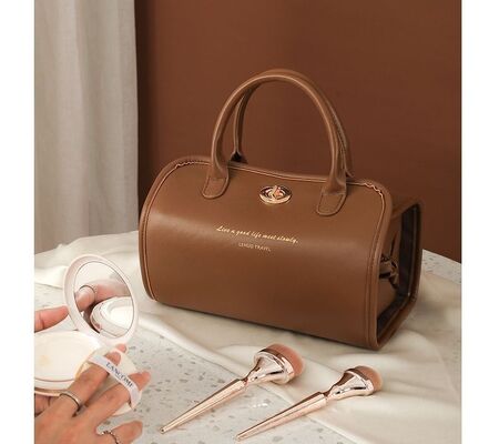 Foldable Niche Portable Retro Luxury Detachable Minimalist Makeup Organizer Bag Waterproof PU Leather Cosmetic Bag 2026New Style