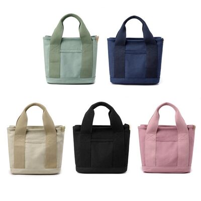 Small Zippered Japanese Layered Bag Niche Ladies' Shoulder Tote Bag Handheld Thickened Canvas Phone Bucket Tote Bags with Logo