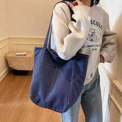 New Style Shoulder Tote Bag Denim Made 2026 College Student Class Tote Bag Underarm Large Capacity Bag Women's Commuting Use
