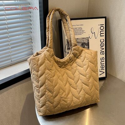 Oxford Cotton-Filled Quilted Tote Bag for Women 2026 New Arrival Minimalist Solid Color Tote Autumn/Winter Diamond Quilted Bag
