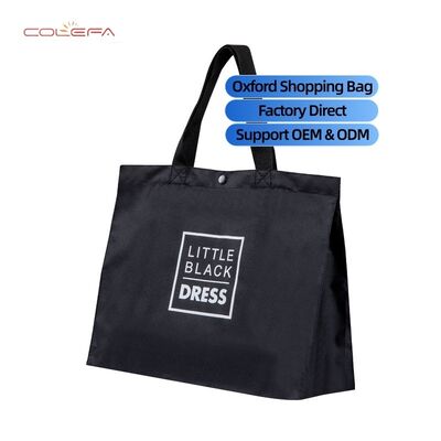 Borsa da shopping in tessuto nero di Oxford Borsa da viaggio moderna Eco-friendly Tote Supermarket Borsa di grande capacità Borsa di stoccaggio pieghevole