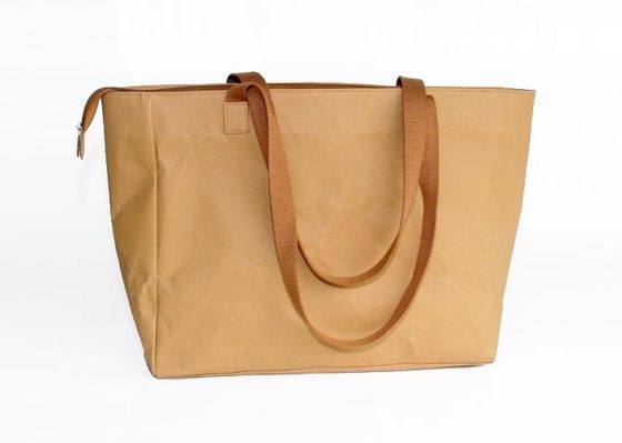 Borse lavabili sostenibili e signore di borsa di Brown Tote Bags Kraft Paper Shopping con il logo su ordinazione